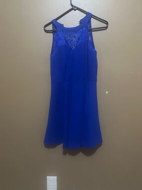 Royal Blue Lace Yoke A-Line Mini Dress